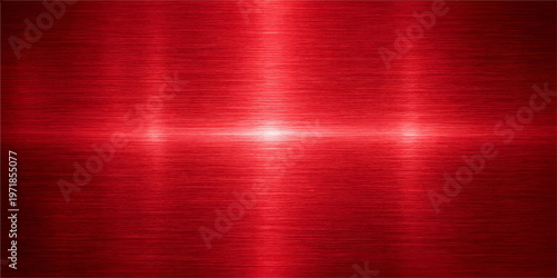 Red abstract background with brushed metallic steel lines and a shiny industrial texture of silver aluminum alloy sheet