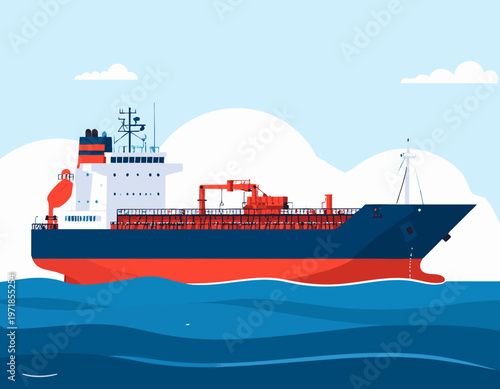 Modern flat vector illustration of crude oil tanker ship on ocean