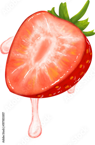 Fresh Cut Strawberry with Water Dripping Illustration