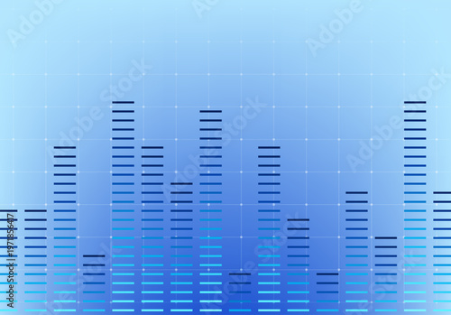 音声データや音楽解析をイメージしたイコライザーグラフが並ぶビジネスとテクノロジーのための背景デザイン