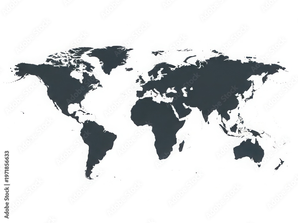 Fototapeta premium Map of the world highlighting major landmasses and continents in dark color