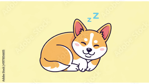 Corgi dog sleeping peacefully on floor.