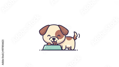 Cute dog eating from bowl.