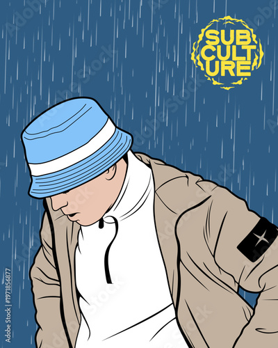 casual football ultras hooligan football fans in the rain sticker logo vector design