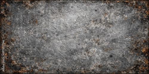 A weathered grunge metal texture with a rough grey stone pattern and old concrete surface details on a dirty cement wall