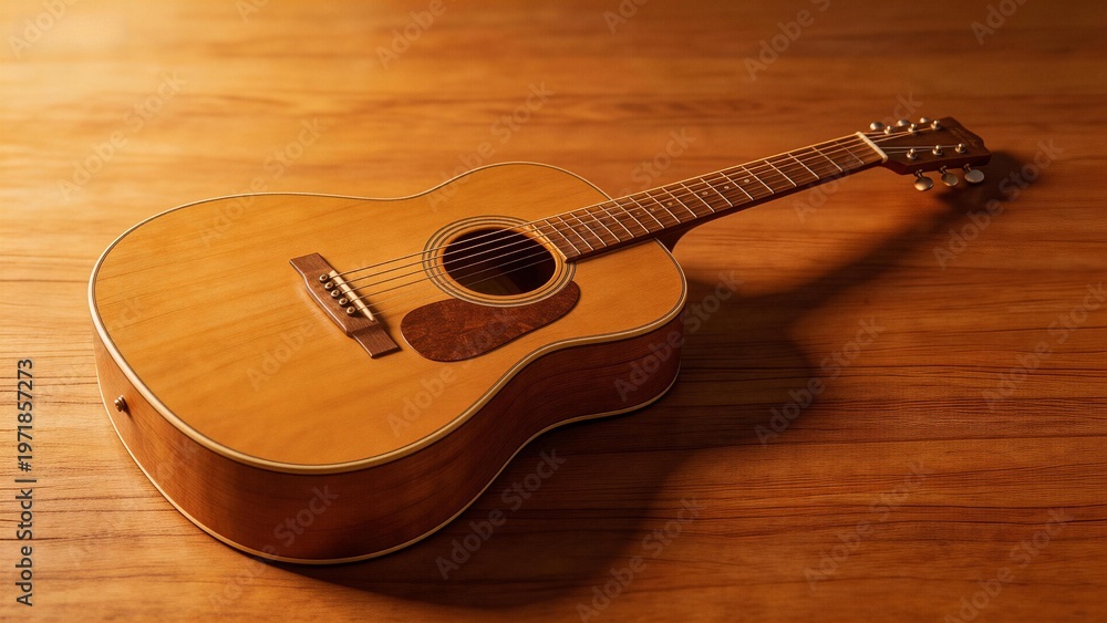 Fototapeta premium Acoustic guitar on wooden surface