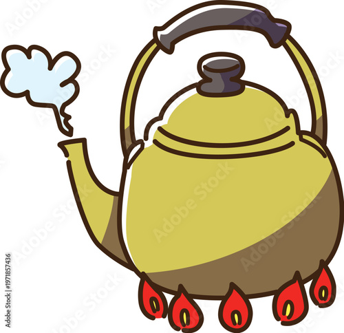 やかんでお湯をわかす　カラー