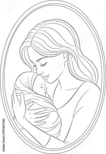 Mother tenderly holding and kissing her newborn baby in a loving embrace