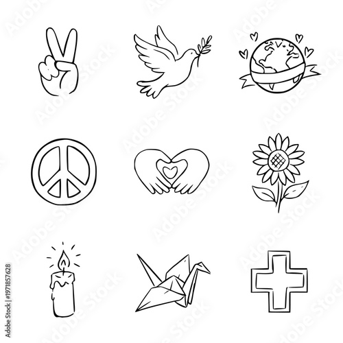 Set of hand drawn doodle peace and Anti war icons