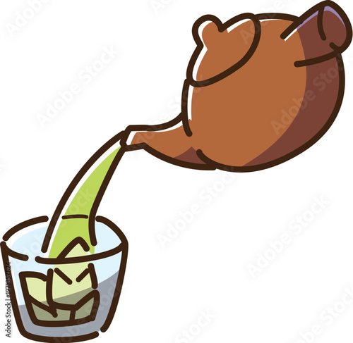 急須でグラスにお茶を注ぐ