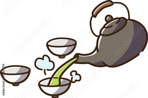 急須にお湯を注ぐ　黒　カラー