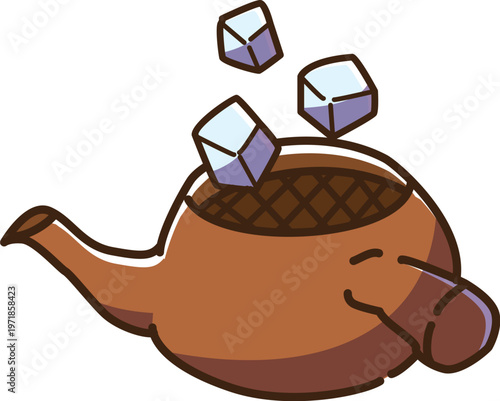 急須に氷を入れる　カラー