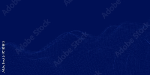 粒子で構成された滑らかな波形が広がるデータフローとデジタルネットワークを表現した抽象的な背景ビジュアル