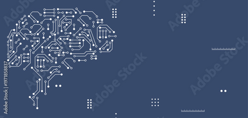回路パターンで構成された人工知能の脳を表現した近未来テクノロジーとデジタルトランスフォーメーションのコンセプト背景素材
