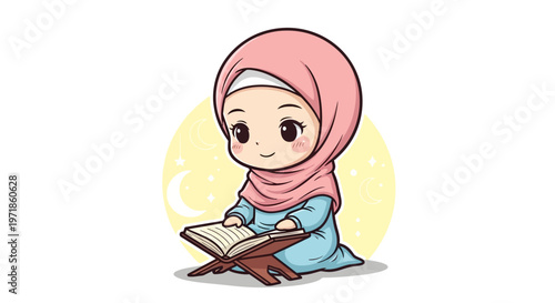 Cute Muslim Girl Reading Quran