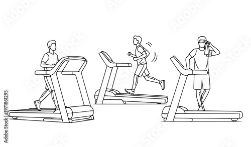 Home workout treadmill doodle illustration set