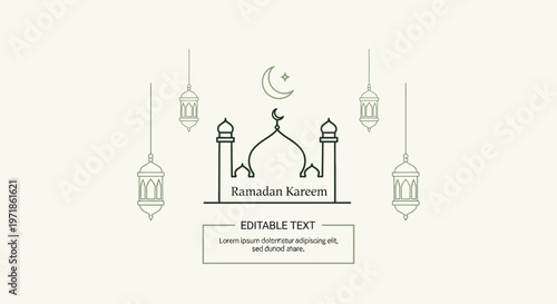 Ramadan Kareem Islamic Mosque Lanterns Crescent Moon Arabic Culture Celebration Background