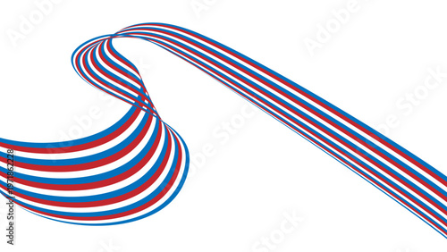 赤と青と白のストライプが交差しながらダイナミックに流れるリボン状ラインの抽象デザイン、スポーティーで力強い動きを表現した背景素材
