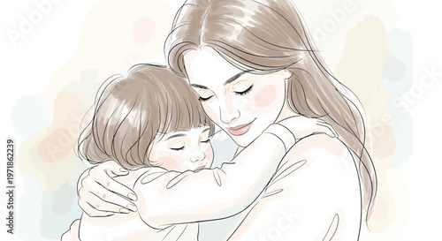Mother tenderly hugging her little child with love and care