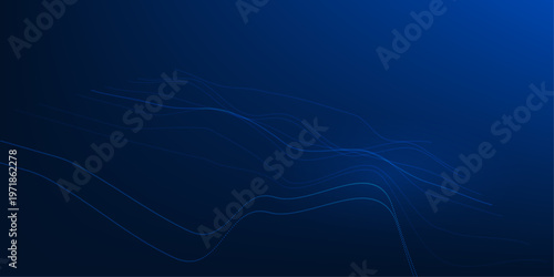 濃紺の背景に細かな光のラインが波のように連なるシンプルで洗練されたテクノロジーイメージの抽象ウェーブデザイン素材