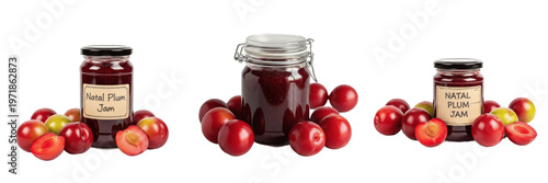 Obraz na plátně Natal plum jam jar with natal plums isolated on white background, Carissa macroc