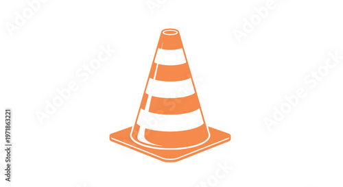 Orange traffic cone with white stripes on a white background, illustration