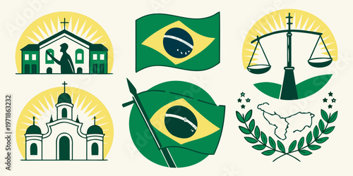 Brazilian National Identity and Justice Vector Emblem Set