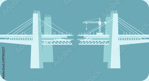 Bridge Construction Completion Concept: Connecting Two Halves with Crane