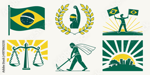 Brazil National Symbols and Social Justice Vector Illustrations