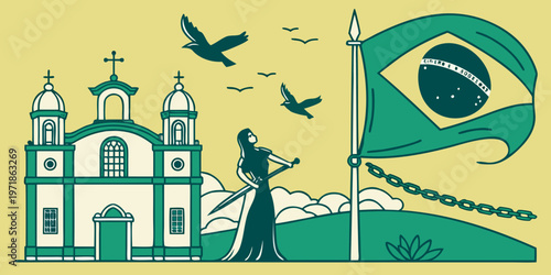 Brazil Independence Day Symbolic Vector with Flag and Church