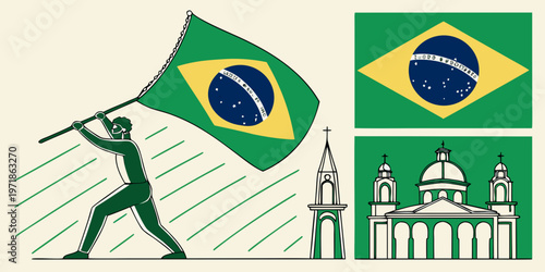 Brazil Independence Day Minimalist Vector Illustration Set