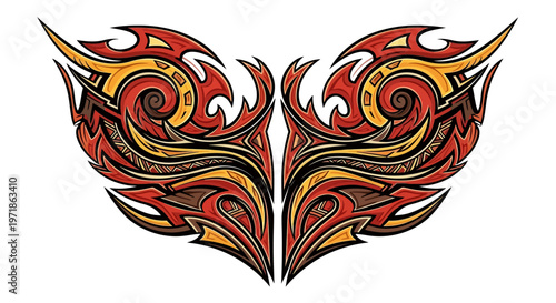 Fiery Tribal Wings Tattoo Design - Abstract Flame Art