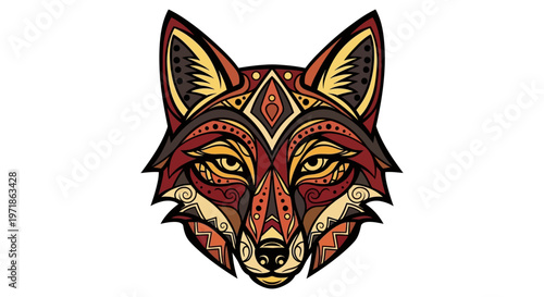 Tribal Fox Head Illustration - Ethnic Patterned Animal Face