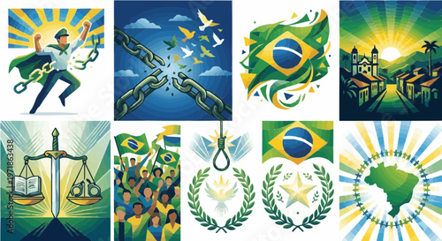 Brazil Independence Patriotism and Justice Vector Illustrations