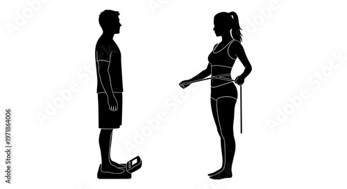 Man and woman measuring their bodies Vector, illustration