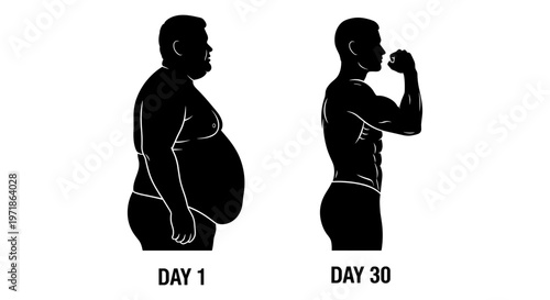 Weight loss transformation in thirty days Vector, illustration