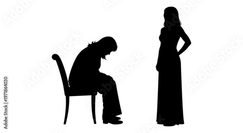 A man sits next to a woman standing up Vector, illustration