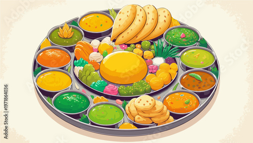 Traditional Indian Thali Food Illustration