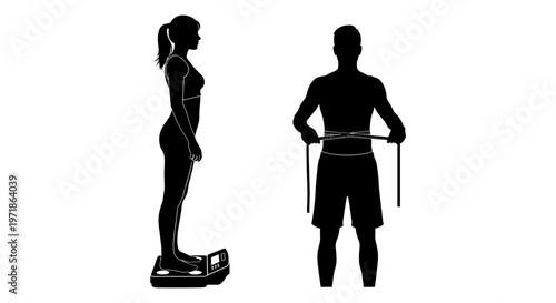 Silhouettes of a man and woman measuring their body Vector, illustration