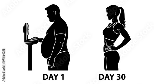 Transformation from day 1 to day 30 Vector, illustration