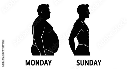 A person silhouette before and after weight loss Vector, illustration