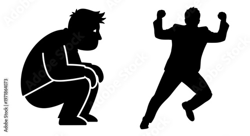 Silhouettes of two men in different poses Vector, illustration