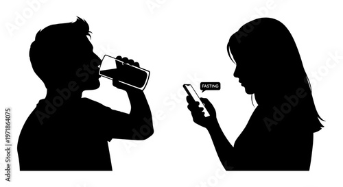 A man and woman in silhouette with contrasting habits Vector, illustration