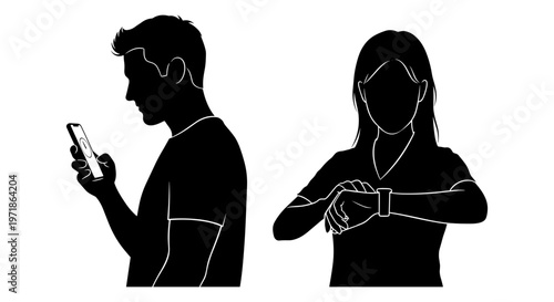 A man and a woman are shown in silhouette Vector, illustration