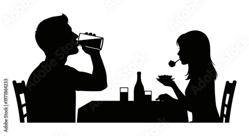 A man and woman sitting at a table with wine Vector, illustration