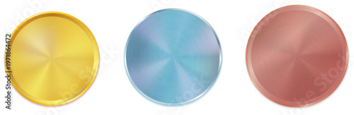 高級感あふれる金銀銅のメタリック円形プレートセットと光沢のある質感が美しいラグジュアリー装飾素材