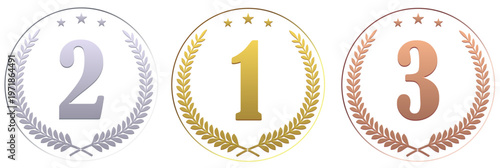 1位・2位・3位の順位付きラウンドバッジセット｜ランキング表示・受賞アイコン・表彰デザイン素材