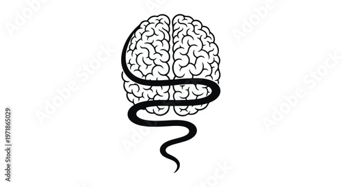 A human brain is entwined by a black snake, symbolizing complex thought processes and challenges.