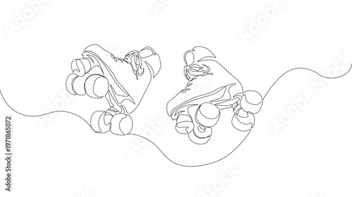 Roller skates continuous one line drawing. Vintage Retro roller skates single line art illustration. 