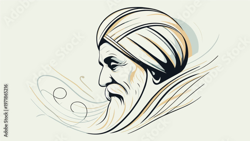 Abstract Turbaned Elder Portrait Illustration
